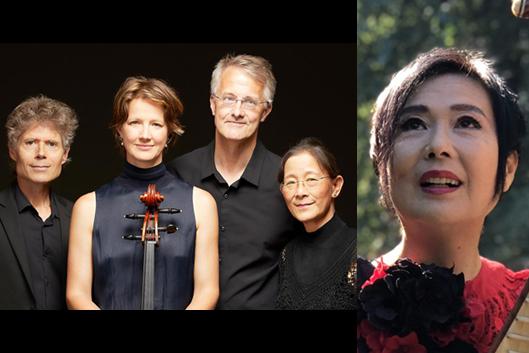 Headshots of the Ciompi Quartet and Min Xiao-fen
